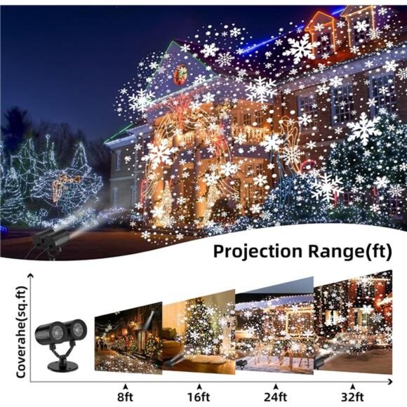 Christmas Snowflake Projector Lights Outdoor,Timer Setting Double Head Snowfall - Picture 3 of 7